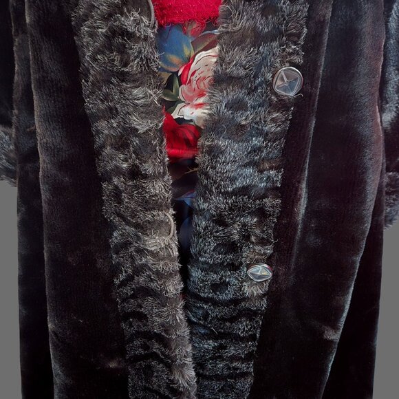 Vintage 90s Y2K Black Full Length Faux Fur Coat Size M Plush Velvety Glam Winter - Picture 8 of 13